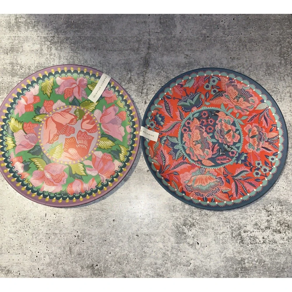 New Anthropologie Alexandra Farmer Floral Flower Melamine Boho Plates 2